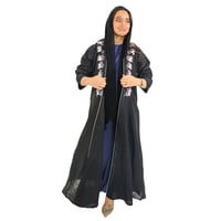 عباية كاجوال لف بقماش لينن ، مطرزة بالورود الملونة