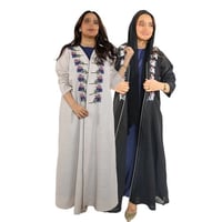 عباية كاجوال لف بقماش لينن ، مطرزة بالورود الملونة