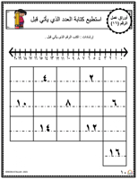 اوراق عمل الاعداد العربية للاطفال رقم ستة عشر (16)...