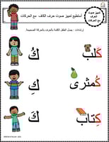 اوراق عمل حرف الكاف (ك) الحروف العربية للاطفال وال...
