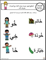 اوراق عمل حرف الخاء ( خ) الحروف العربية للاطفال وا...