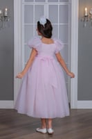 فستان بناتي مورد مع طوق من 6 الى 12 سنة