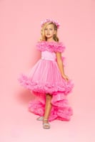 فستان تل فخم بذيل 4 - 8 سنوات