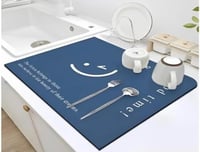 أرفف مطبخ لتجفيف الأطباق أزرق +بساط تجفيف الأطباق...