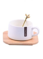 كوب قهوة سيراميك بقاعدة خشبية