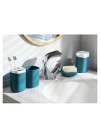 طقم اكسسوارات حمام من 6 قطع-أزرق/أبيض