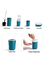 طقم اكسسوارات حمام من 6 قطع-أزرق/أبيض