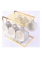 طقم اكواب قهوة سيراميك فاخرة مع أطباق وحامل تجفيف...