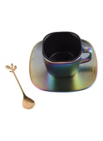 كوب قهوة سيراميك بألوان زاهية جذابة مع طبق تقديم و...