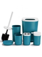 طقم اكسسوارات حمام من 6 قطع-أزرق/أبيض