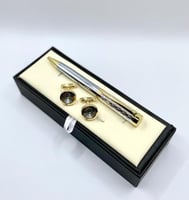 طقم قلم و كبك لون فضي من كاتيرا