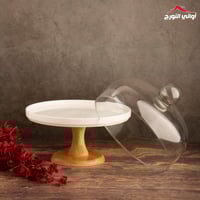 ستاند كيك بقاعدة خشب وغطاء زجاج
