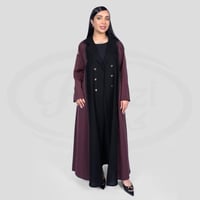 عباية أسود بتدخيلات قماش عنابي مخطط F