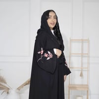 عباية بكم وسيع تطريز فضي مع زهري F