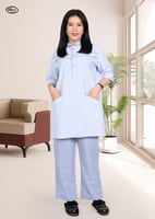 طقم عامله منزليه رصاصي مقلم