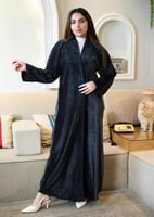 عباية لف كلاسيك مخمل رمادي سادة