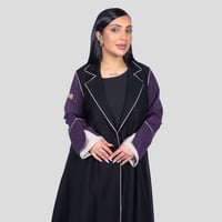 عباية لف رسمية اسود بتدخيلات بنفسجي مخطط