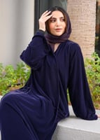 عبايه مخمل بنفسجي ملكي شتوي كلوش مع طرحة