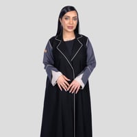 عباية لف رسمية اسود بتدخيلات رصاصي مخطط