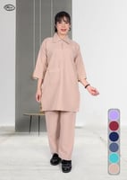 طقم عاملات منزلي خريفي بياقة مزخرفة