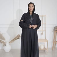 عباية سوداء لف كريب انترنت بليزر مع تدخيلات قماش ج...