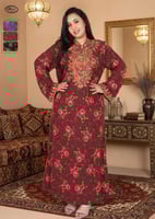 جلابية روز التراثية بنقشة الشال وتطريز صدر ملكي