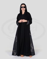 عباية جوري دبل كلوش لف كريب بلاك بيري مع قماش جاكا...