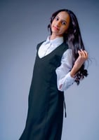 طقم مريول مدرسي زيتي مخطط للبنات برقبة دائرية وجيو...