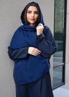 عبايه كريب ساده لف ملونة مع طرحة كحلي