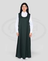 طقم مريول مدرسي زيتي مخطط للبنات برقبة دائرية وجيو...