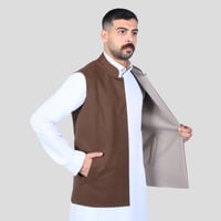 سديري رجالي M دبل فيس بني غامق وبيج غامق