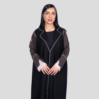 عباية لف رسمية اسود بتدخيلات بني مخطط