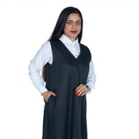 طقم مريول مدرسي متوسط زيتي مع قميص أبيض