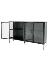 دولاب بوفيه حديد أسود بأبواب زجاجية مضلعة