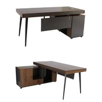 مكتب خشبي غامق عصري مع سكرتارية يسار 160 سم