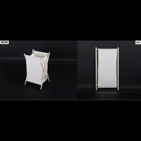 سلة غسيل ثنائية قماش وخشب صفط