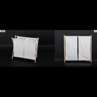 سلة غسيل ثنائية قماش وخشب صفط