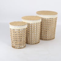 طقم سلال غسيل دائرية بنسيج طبيعي وتفاصيل أنيقة