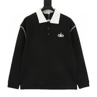 ALO Letter Embroidered Lapel Long Sleeve Polo Shir...