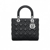 Lady Dior Medium Bag in black lambskin with Cannag...