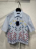 قميص بأكمام قصيرة رجالي مطرز بشعارات مونوغرام لويس...