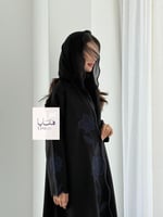 عباية الفارقه بقماش كريب كتان تطريز كحلي