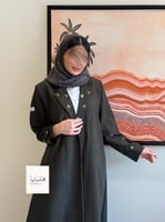 عباية سناء بقماش كريب كتان اخضر غامق