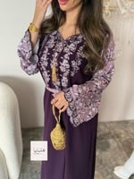 جلابية ميثاء قماش ناعم باكمام حرير تطريز بالصدر لو...