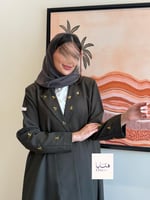 عباية سناء بقماش كريب كتان اخضر غامق