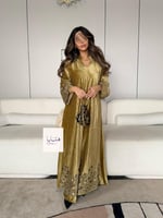 جلابية حسناء مخملية ذهبيه بتطريز ترتر مميز