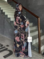 عباية رقاء بقماش حرير صيفي بارد اسود مع الوان