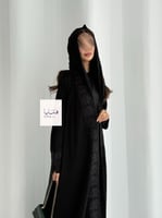 عباية ملاذ دبل كلوش بقماش انترنت تطريز اسود