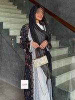 عباية همسة حرير صيفي اسود مع الوان