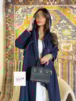 عباية مياسه بقماش كريب كتان مطرز كحلي